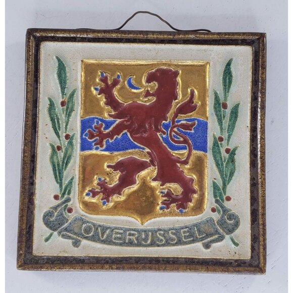 Porceleyne Fles Royal Delft Cloisonne Tile Overussel Coat Arms Wall Hanging - Picture 2 of 6